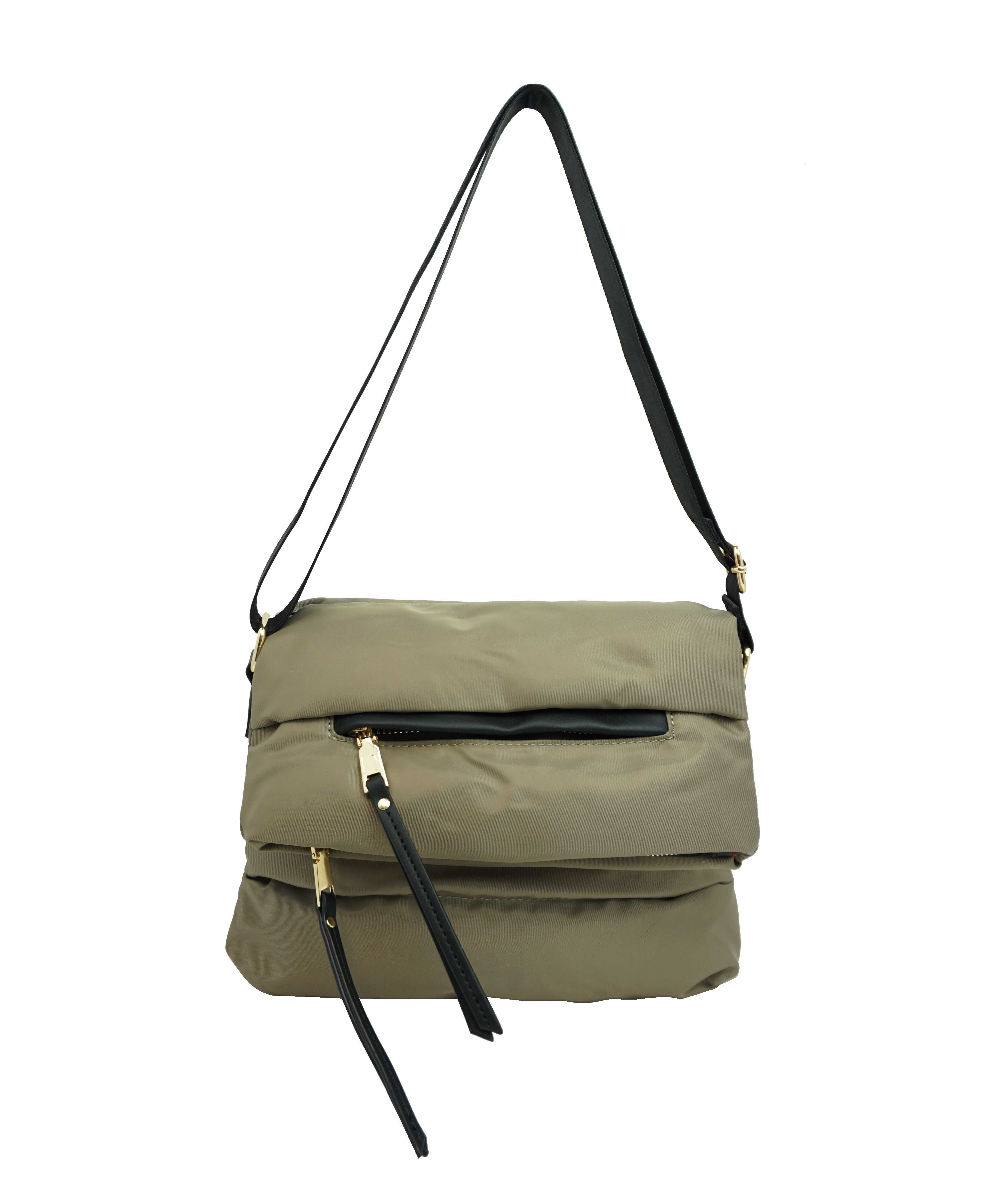 Borsa a tracolla con patta trapuntata 36099 Beige