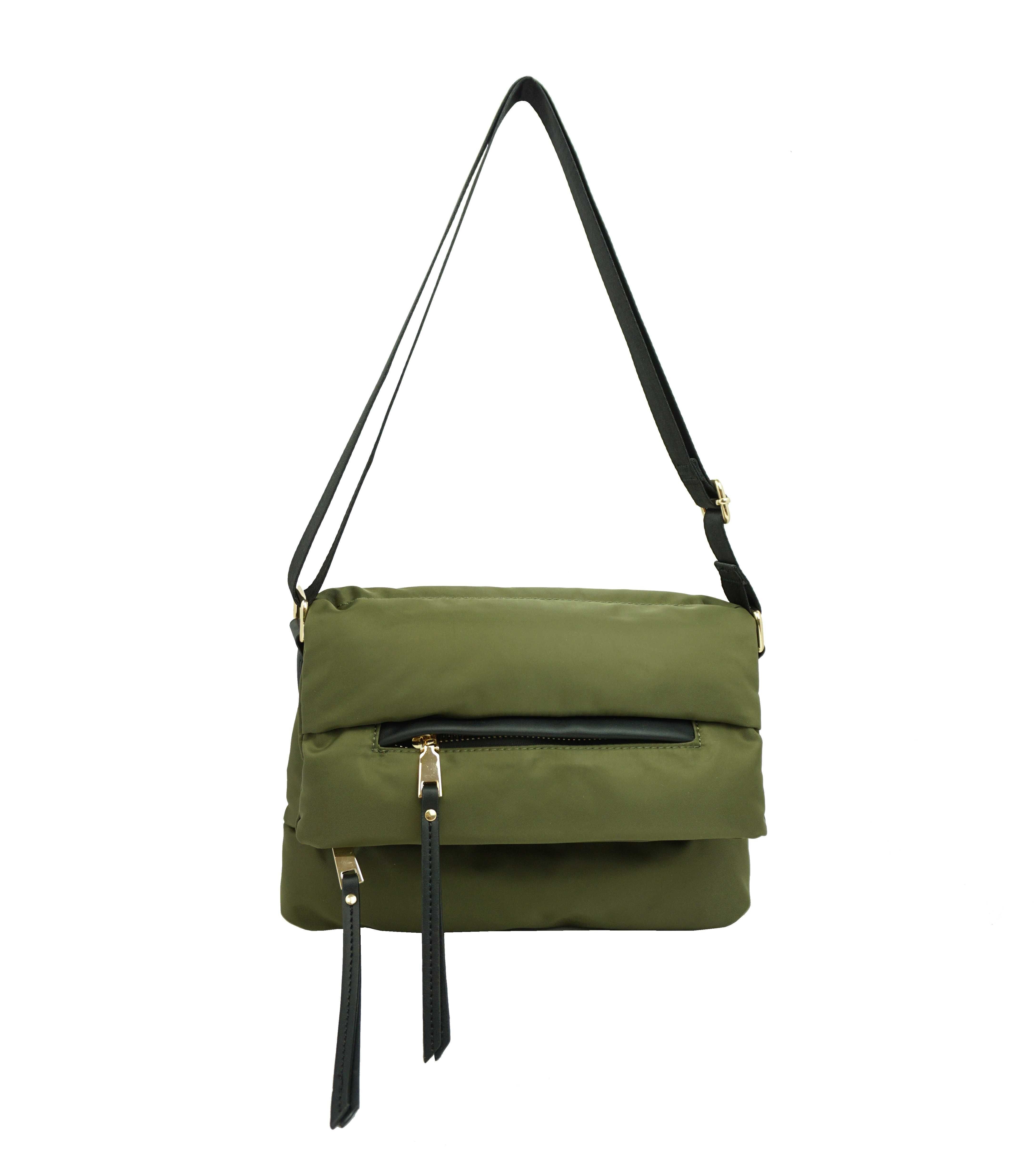 Borsa a tracolla con patta trapuntata 36099 Khaki