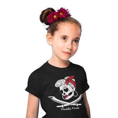 T-shirt Col Rond Enfant "poulette Pirate" Noir