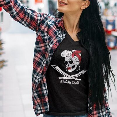 T-shirt Femme, Manches Courtes "poulettes Pirates" Noir