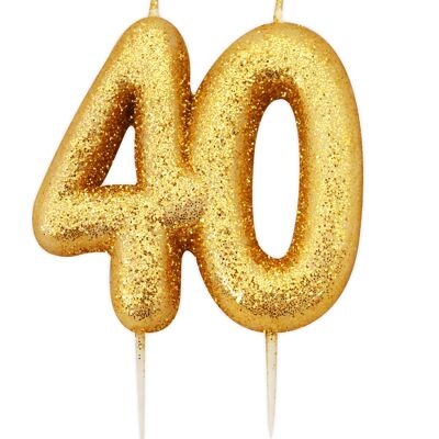 Age 40 Glitter Numeral Moulded Pick Candle Gold