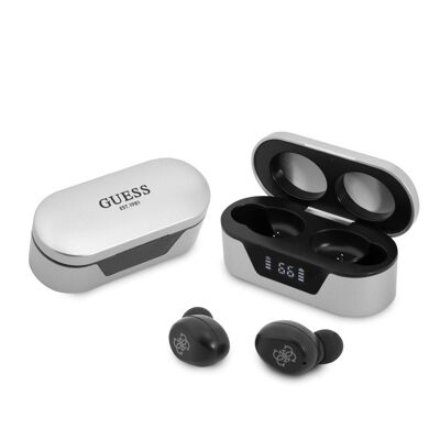Ecouteurs Bluetooth 5.0 Guess 4G tactile avec étui de chargement - Argent