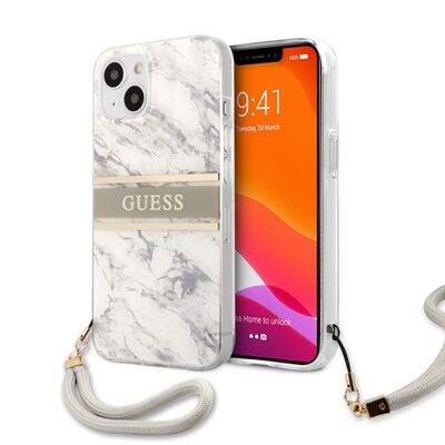 Coque Guess Marble Strap avec lanière nylon pour iPhone 13 Mini - Grise