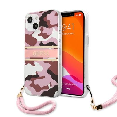 Coque Guess Camo avec lanière nylon pour iPhone 13 - Rose