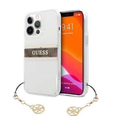 Coque Guess Stripe Charm avec breloque pour iPhone 13 Pro - Marron