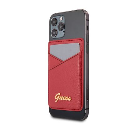 Porte-cartes Guess Saffiano avec fixation 3M - Rouge