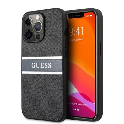 Coque Guess PU 4G Stripe pour iPhone 13 Pro - Grise