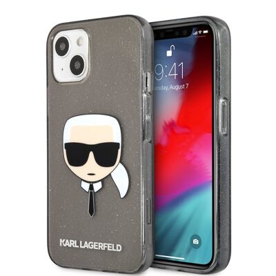 Coque Karl Lagerfeld translucide pailletée Karl pour iPhone 13 - Noire