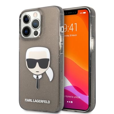 Coque Karl Lagerfeld translucide pailletée Karl pour iPhone 13 Pro - Noire