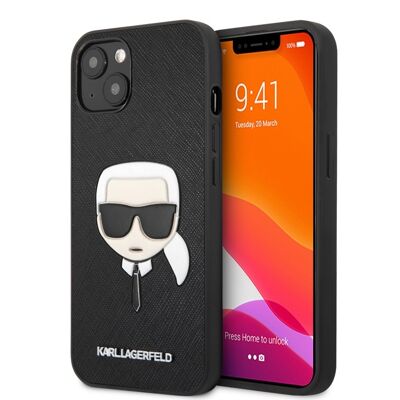 Coque Karl Lagerfeld Saffiano Karl pour iPhone 13 Mini - Noire