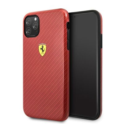 Coque FERRARI Carbon Effect pour iPhone 11 Pro - Rouge