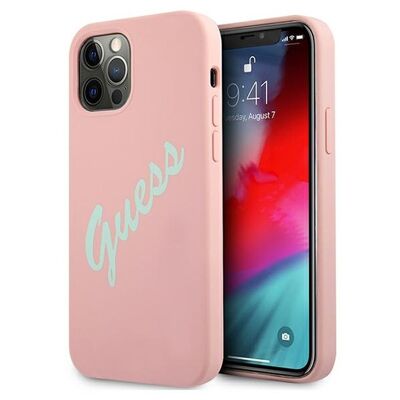 GUESS - Coque Silicone Vintage rose et verte pour iPhone 12 Pro Max