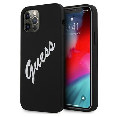 GUESS - Coque Silicone Vintage noire pour iPhone 12 & 12 Pro