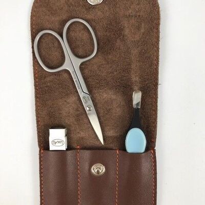 3-piece manicure case - Brown leather