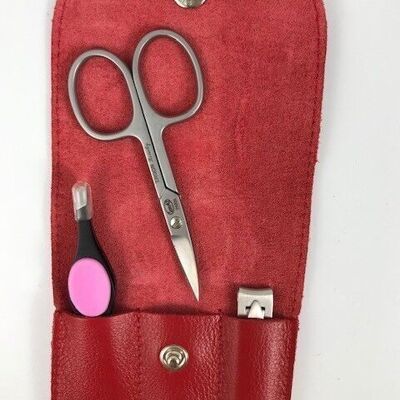 3-piece manicure leather case - Red