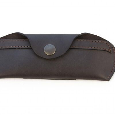 Leather knife case across 14 cm - Brown