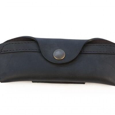 Leather knife case across 14 cm - Black