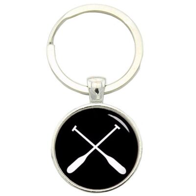 Crossed Oars Rowing Keyring - Black and White