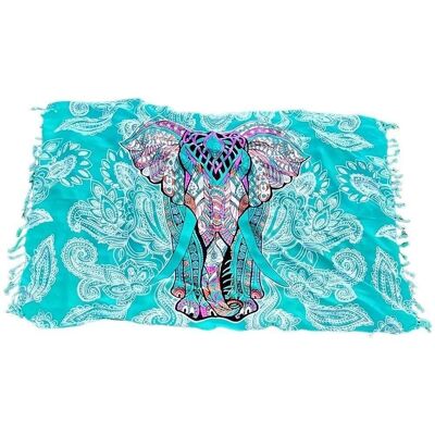 Batik Sarong, 180x120cm, Bleu avec un Éléphant