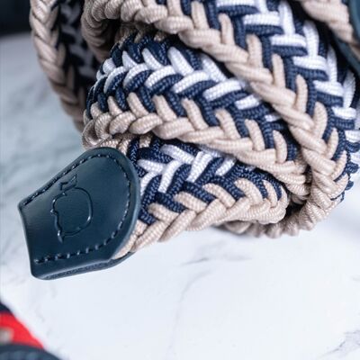 Braided belt - camel, beige and navy blue intertwining