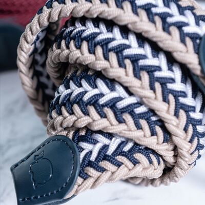 Braided belt - camel, beige and navy blue intertwining