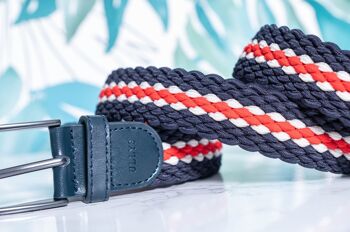 Ceinture tressée tricolore - bleu marine, blanc et rouge 3