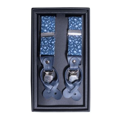 Men's cotton suspenders – country print - blue and white