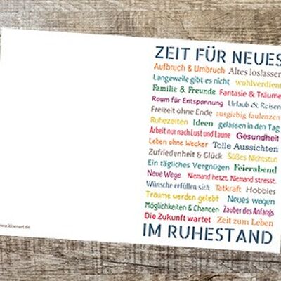 GRUSSKARTE - Zeit für Neues im Ruhestand