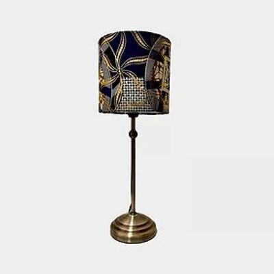 Lámpara de mesa alta con estampado de cera azul marino/dorado