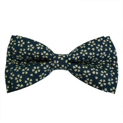 Petrol blue bow tie with cream white flowers
