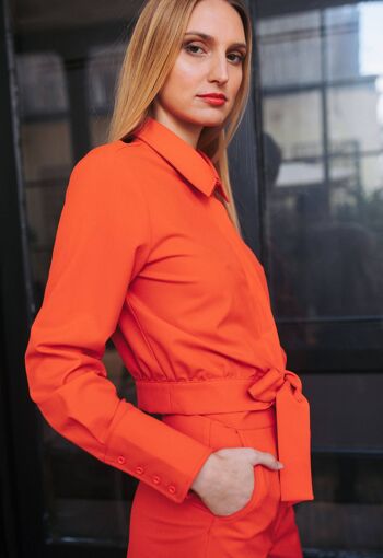 Chemise orange à manches longues avec lien à la taille 2