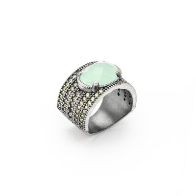 15418 anillo plata calcedonia, circonita cava y verde