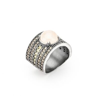 15420 anillo plata cuarzo rosa, circonita cava y verde