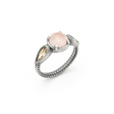 15436 anillo plata cuarzo rosa, circonita cava