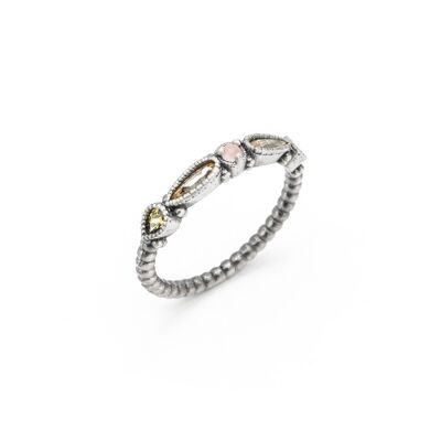 15440 anillo plata cuarzo rosa, circonita cava y verde