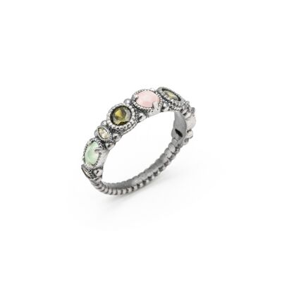 key-13 anillo plata ojo de gato rosa, calcedonia, circonita cava y verde