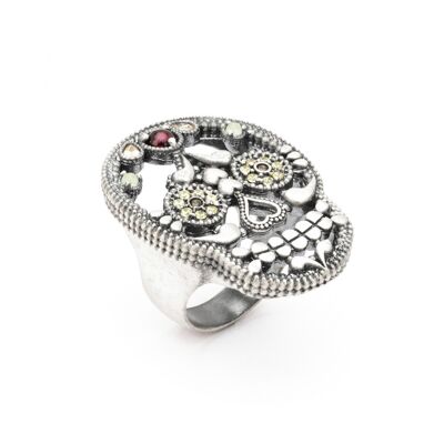 sks169 anillo plata calavera granate y circonitas cava, brown.