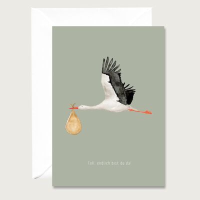 Birth card "Stork" - folding card