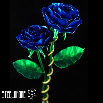 1 - double steel roses two-tone blue green