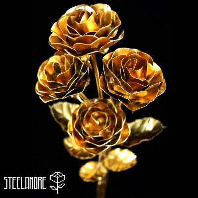 10 - Ramo de rosas de acero monocromo dorado - en color dorado - sin pintar