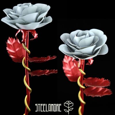 10 - Steel rose red white with decorative chain