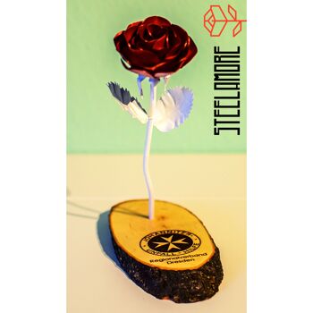 16 - Rose en acier sur disque en bois d'écorce avec gravure 4