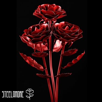 16 - Bouquet de roses en acier monochrome rouge - en couleur or