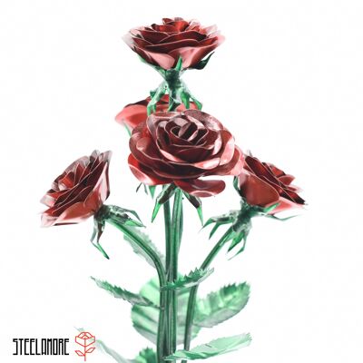 16 - Bunch of steel roses two-tone red green