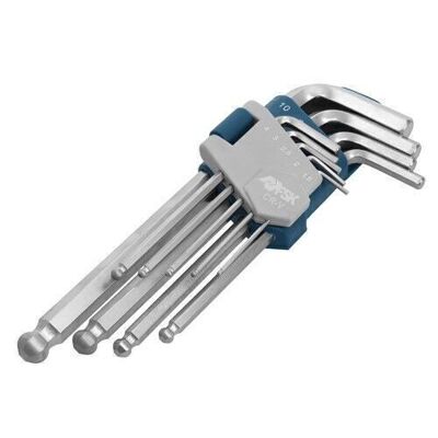 Set of 9 long allen keys with ball end