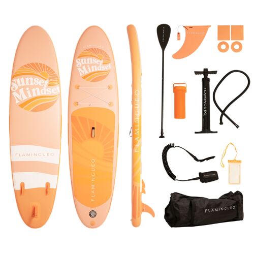 Tabla Paddle Surf Naranja Hinchable, Remo Ajustable con Bolsa de Transporte e Hinchador Manual Incluido, Cubierta Antideslizante