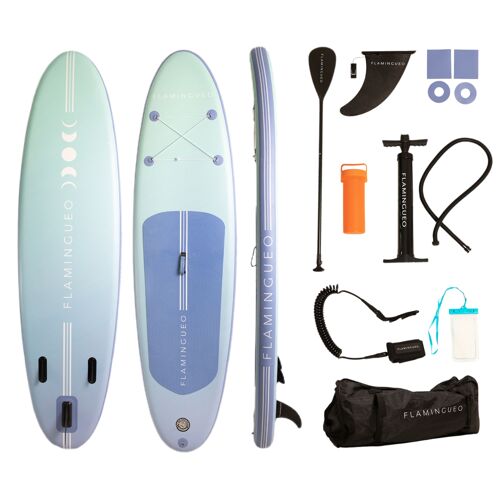 Tabla Paddle Surf Azul Hinchable, Remo Ajustable con Bolsa de Transporte e Hinchador Manual Incluido, Cubierta Antideslizante