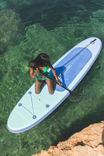 Planche de surf gonflable bleue, pagaie réglable avec sac de transport et gonfleur manuel inclus, housse antidérapante 10