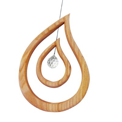 Wooden window decoration 17cm, dewdrops with crystal