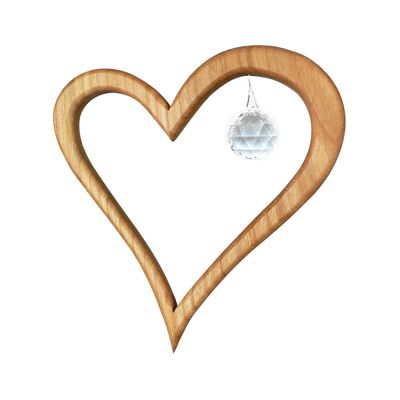 Wooden window decoration 12.5cm, heart with crystal